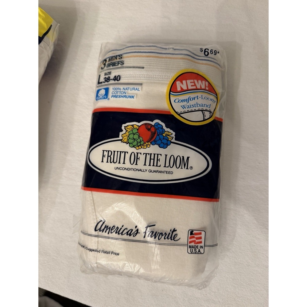 Vtg 1992 Fruit of the Loom 3 Pack Mens Briefs SZ L 38-40 White NEW Made in USA